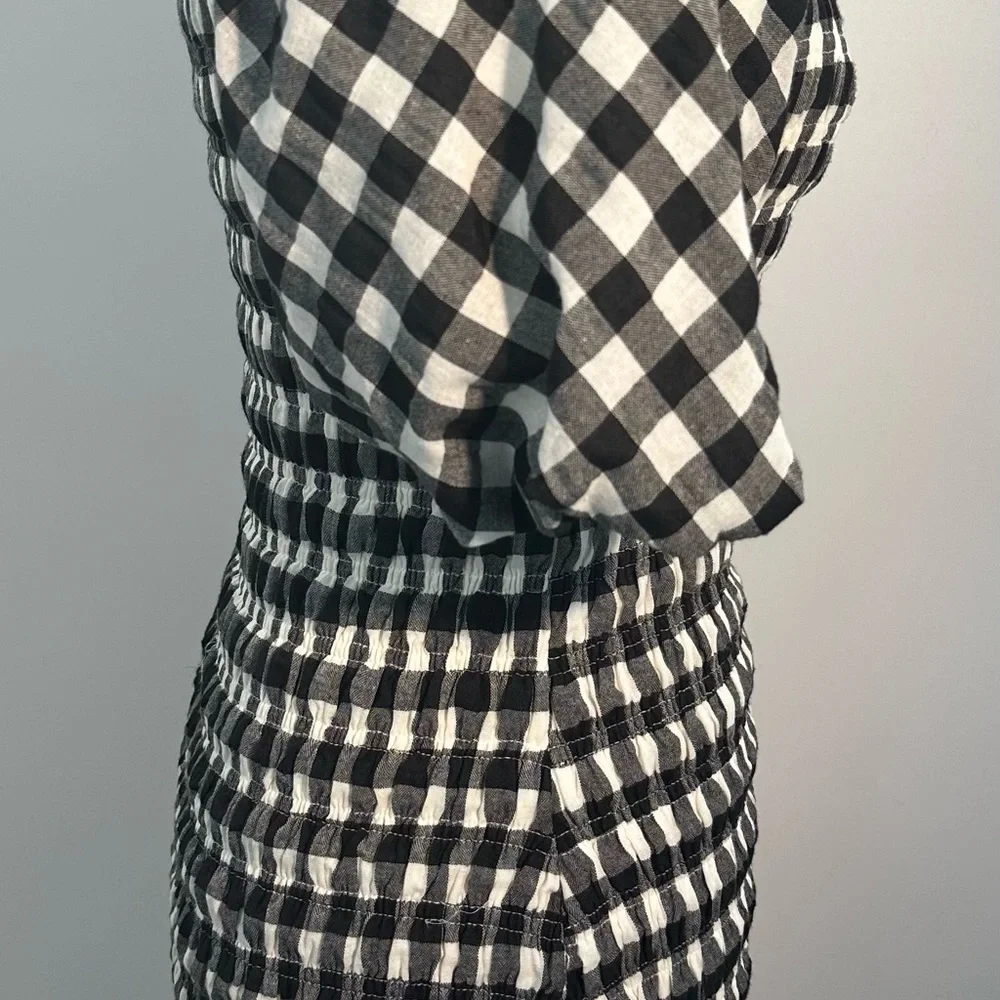 Endless Rose XS Black White Gingham Smocked Puff Sleeve Mini Dress Cotton Boho! - Picture 5 of 9